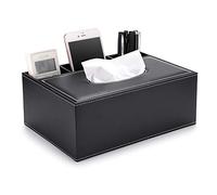 BSTKEY PU Leather Household Office Rectangular Tissue Box with Remote Control Storage Organizer Box - Elegant and Stylish Home Napkin Holder Desktop Tissue Paper Holder Desk Storage Organizer (Black)