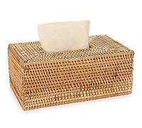 BSTKEY Rectangular Rattan Woven Tissue Paper Cover, Household Decorative Tissue Holder Cover Napkin Dispenser Organizer, Facial Tissue Box Cover for Home Office