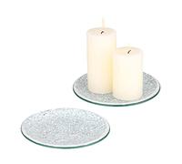 BSTKEY Set of 2 Mosaic Glass Candle Plates, Decorative 15CM Round Candle Plate Holder Pillar Candle Holder, Tealight Candle Mat Cup Plate Coasters (Silver)