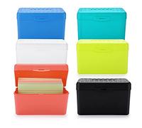 BSTKEY Set of 6 Plastic Index Card Box Storage Box Organizer, Multifunctional Index Card Holder Recipe Card Box Note Card Case for Home Office Business, 6 Colors (3 x 5 inch)