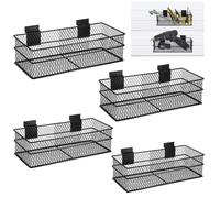 BSTKEY Slatwall Basket Set of 4, Metal Ventilated Hanging Wire Baskets Slatwall Shelves, Slatwall Accessories Retail Display for Slatwall Panel Garage Storage and Organization(4 Size, Black)