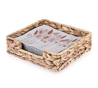 BSTKEY Square Water Hyacinth Napkin Holder, Natural Wicker Basket Tissue Paper Towel Storage Tray, Napkin Organizer Serving Tray for Room Kitchen Countertop (20 x 20cm)