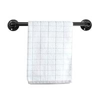 BSTKEY Vintage Industrial Pipe Towel Holder - Wall Mounted Retro Metal Towel Rack Bar Hanging Bathrobe Holder Hanger, Bathroom Accessories, Black,40cm