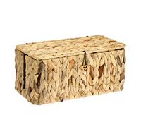 BSTKEY Water Hyacinth Cord Storage Basket with Lid, Hand-woven Cable Management Storage Box Decorative Data Cable Basket Socket Holder with 2 Side Open Slots for Countertop Floor (Size L)