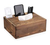 BSTKEY Wood Tissue Box Retro Paper Box Holder, Rectangular Paper Container with 3 Slot Stationery Remote Control Box Organizer, Retro Wood