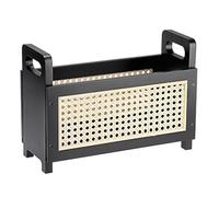 BSTKEY Wooden Magazine Holder File Storage Basket with Handle, Desktop Magazine File Rack Newspaper Mail Organizer for Home Office Waiting Room Living Room (Black)