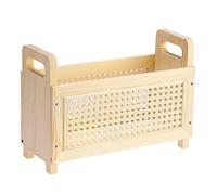 BSTKEY Wooden Magazine Holder File Storage Basket with Handle, Desktop Magazine File Rack Newspaper Mail Organizer for Home Office Waiting Room Living Room (Burlywood)