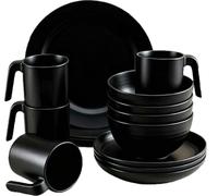 BSTMOME 20PCS Plastic Dinnerware Sets, Unbreakable and Reusable Light Weight Plates Mugs Bowls Dishes Easy to Clean, Great for Home, Garden, Picnic, Camping, Outdoor (Black)