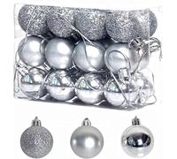 BSTMOME 24 PCS 3CM Christmas Balls, Party Ornaments, Shatterproof Ball Hanging for Xmas Tree Party Decoration Frosted Ball, Matte, Shiny (Silver)