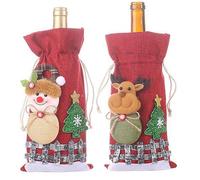 BSTMOME 2PCS Burlap Red Wine Bags Christmas Wine Gift Bags, Christmas Wine Bottle Bags with Drawstring Holiday Wine Bags, Creative Wine Bottle Covers for Xmas New Year Holiday Party Decor (Red)