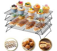 BSTMOME 3-Tier Stainless Steel Cooking Cooling Rack for Cooking and Baking, Stackable Wire Rack with Folding Legs, Baking Rack for Baking Biscuits Bread Cake Pizza Cake Meat Bacon Bread Oven Grill