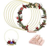BSTMOME 6 Pack 30cm Metal Floral Hoop Centerpiece with Wooden Stand for Making Wedding Table Decor, Wall Hanging Wreaths, Dream Catcher Macrame Crafts (Golden)