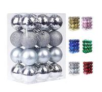 BSTMOME 6CM Christmas Ball Ornaments, Hanging Baubles Decoration Set, Delicate Xmas Theme Painting & Glittering Pendants for Tree Party Decoration, Matte, Shiny 24 Packs (Silver)