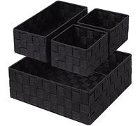 BSTMOME Woven Storage Box Drawer Organizer Divider Basket Box, Storage Tote Bins for Bathroom, Kitchen, Cabinet, Closet, Shelf, Dresser, Store Snacks, Cereal, Baking Supplies, Set of 4 (Black)