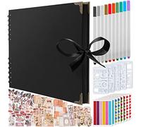 Bstorify Large Scrap book Photo Album, (198 PCS) - 80 Pages 28 x 20 CM With 174 PCS Vintage Scrapbook Accessories Paper, 10 PCS Metallic Marker, 6 Stickers, 120 Photo Corners & 5 Stencils (Black)