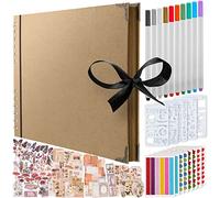 Bstorify Scrapbook Album, (198 PCS) - 70 Pages 25.4 x 25.4 CM With 174 PCS Scrapbooking Paper, 10 PCS Metallic Marker Pens, 6 Sheets Stickers, 120 Photo Corners & 5 Stencils (25.4 x 25.4 CM, Brown)