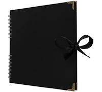 Bstorify Square Black Scrapbook Photo Albums 70 Pages (25.4 x 25.4 cm) Thick Kraft Paper Scrap Book, Ribbon Closure - Ideal for Your Scrapbooking, Art & Craft Projects (Black, 25.4 x 25.4 Cm)