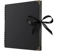 Bstorify Square Large Black Scrapbook Photo Albums 80 Pages (28 x 28 cm) Thick Kraft Paper Scrap Book, Memory Book, Ribbon Closure. Ideal for Your Scrapbooking, Art & Craft Projects (Black 28 x 28 Cm)