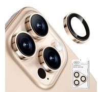 Bstozalle 2 Pack for iPhone 16 Pro Max/16 Pro/15 Pro Max/15 Pro/14 Pro Max/14 Pro Camera Lens Protector [1:1 Invisible Fit & Ultra Clarity] Military Grade 9H+ Glass & Metal Camera Lens Cover, Gold