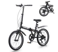 BSTSEL 20" Folding Mountain Bike for Adults, 7 Speed Men Women Commuting Bicycle, Portable Folding Bike with U-Brake, Lightweight Compact for Car Boot, Urban & Trail Cycling (Black)