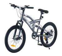 BSTSEL 20 Inch Mountain Bike with Full Suspension Mountain Bicycle 7 Speeds with Dual Disc-Brakes for Adults Men & Women, Tennagers Unisex Bike (Grey)