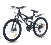 BSTSEL 24/26/27.5/29 Inch Mountain Bike with Fenders, Full Suspension 21 Speeds Mountain Bicycle, Dual Disc-Brakes Unisex Bike for Adults Men Women & Teenagers (Black,26in)