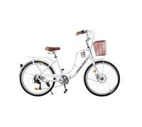 BSTSEL 24/26 Inch Wheels Vintage bike Fabric Bike City Classic Bicycle, Retro Bicycle With 7 Speed Gears, Dual Disc Brakes, Rack And Front Basket Formal Road Bike For Woman (White 24 inch)
