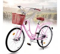BSTSEL 24/26 Inch Women's Comfort Bike with Front Basket | Vintage Ladies Bike, 7 Speed Dual Disc Brakes, Water Bottle Holder and Rack Formal Road Bike for Women Commute