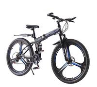 BSTSEL 26 Inch Folding Mountain Bike 3 Spoke Wheels Bicycle,17 Inch Frame Mountain Bicycle - 21 Speeds Disc Brake (Blue)