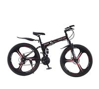 BSTSEL 26 Inch Folding Mountain Bike 3 Spoke Wheels Bicycle,17 Inch Frame Mountain Bicycle - 21 Speeds Disc Brake (Red)