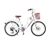 BSTSEL 26 Inch Wheels Vintage bike Fabric Bike City Classic Bicycle, Retro Bicycle With 7 Speed Gears, Sprung Saddle, Rack And Front Basket Formal Road Bike For Woman(White 26 inch)