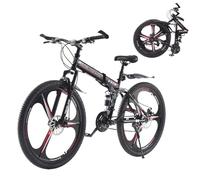 BSTSEL 27.5" inch Folding Mountain Bike 21 Speed Front Suspension Mountain Bike Double Disc Brake Bicycle 3-Spoke 10-Spoke Wheels for Unisex Adult Mens Bike (3-Spoke Wheel, Black&Red)