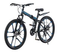 BSTSEL 27.5" inch Folding Mountain Bike 21 Speed Front Suspension Mountain Bike Double Disc Brake Bicycle 3-Spoke 10-Spoke Wheels for Unisex Adult Mens Bike (10-Spoke Wheel, Black&Blue)