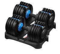 BSTSEL Adjustable Dumbbells Set 24kg/40kg, 48/80kg Pair, Muscle Building, Strength Training, Adjustable Weights for Home Gym, Space Saving 15 in 1, Safety Locking Mechanism (S2-Pair-48kg-Blue)