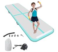 BSTSEL Inflatable Air Gymnastics Tumbling Track Mat 10ft 13ft 16ft 20ft Thickness 4in, Home Gymnasiums Yoga Dance Training Exercise Fitness Mat with Air Pump (Green, 16.4ft*3.3ft*4in (500*100*10cm))