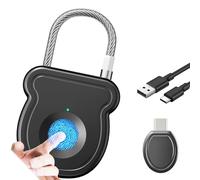 Bstsilver Fingerprint Padlock for Gym Locker w/USB Key, Biometric Lock 20 User for Luggage Backpack Guncase Toolbox Suitcase Zipper Handbag, Keyless Cable Latch for Travel Renter School Office Dorm