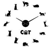 BSTUK Devon Rex Cat Silouette 3D DIY Wall Clock Frameless Silent Non Ticking Mirror Surface Sticker Modern Wall Decor Art for Living Room Bedroom Office (Black,47inch)
