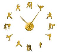 BSTUK Karate Taekwondo Silouette 3D DIY Wall Clock Frameless Silent Non Ticking Mirror Surface Sticker Modern Wall Decor Art for Living Room Bedroom Office (Gold,47inch)