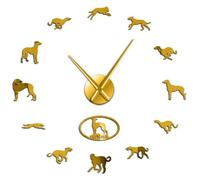 BSTUK Lurcher Hunter Dog Silouette 3D DIY Wall Clock Frameless Silent Non Ticking Mirror Surface Sticker Modern Wall Decor Art for Living Room Bedroom Office (Gold,37inch)