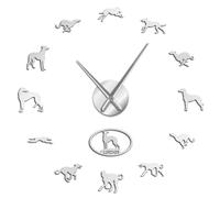 BSTUK Lurcher Hunter Dog Silouette 3D DIY Wall Clock Frameless Silent Non Ticking Mirror Surface Sticker Modern Wall Decor Art for Living Room Bedroom Office (Silver,37inch)
