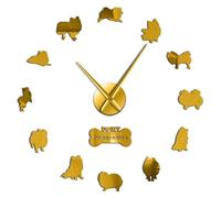 BSTUK Pomeranian Dog 3D DIY Wall Clock Frameless Silent Non Ticking Mirror Surface Sticker Modern Wall Decor Art for Living Room Bedroom Office (Gold,27inch)