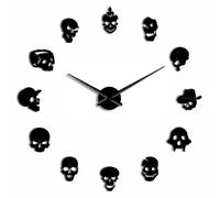 BSTUK Various Skull Heads 3D DIY Wall Clock Frameless Silent Non Ticking Mirror Surface Sticker Modern Wall Decor Art for Living Room Bedroom Office (Black,37inch)