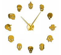 BSTUK Various Skull Heads 3D DIY Wall Clock Frameless Silent Non Ticking Mirror Surface Sticker Modern Wall Decor Art for Living Room Bedroom Office (Gold,37inch)