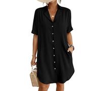 Bsubseach Button Down Beach Cover Ups for Women Bikini Swimsuit Shirt Dress Casual Vacation Outfits Black M