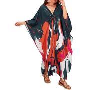 Bsubseach Kaftan Dresses for Women Ethnic Print Plus Size Swimsuit Coverup Moo Moos Caftan with Pockets Vacation Outfits Blue