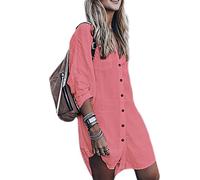 Bsubseach Long Sleeve Bikini Cover Up for Women Loose V Neck Swimwear Button Down Beach Shirt Tunic Dress Coral