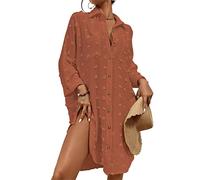 Bsubseach Swimsuit Coverup for Women Bathing Suit Blouse Button Down Shirt Dresses Swiss Dot Brick Red