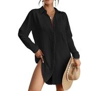 Bsubseach Swimsuit Coverup for Women Button Down Beach Cover Ups Long Sleeve Shirt Dress Modern Blouse Top Black S
