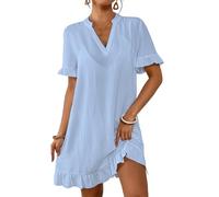 Bsubseach V Neck Flowy Ruffle Sleeve Beach Cover Up Dresses | Chic Summer Dress with Short Ruffle Sleeves and Matching Ruffle Hem, Loose Relaxed fit, Mid-Thigh Length for Holiday