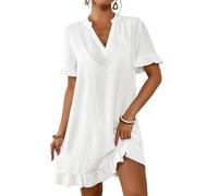 Bsubseach V Neck Flowy Ruffle Sleeve Beach Cover Up Dresses | Chic Summer Dress with Short Ruffle Sleeves and Matching Ruffle Hem, Loose Relaxed fit, Mid-Thigh Length for Holiday